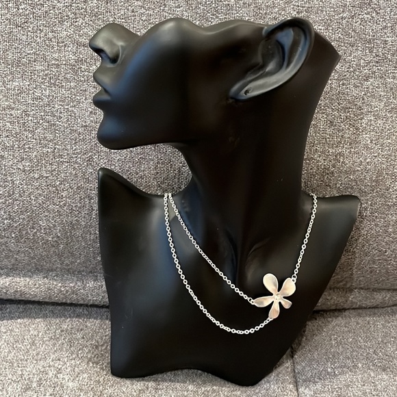 Foxy Originals Silver Flower Adjustable Necklace with Rhinestone Made in Canada - Picture 2 of 3